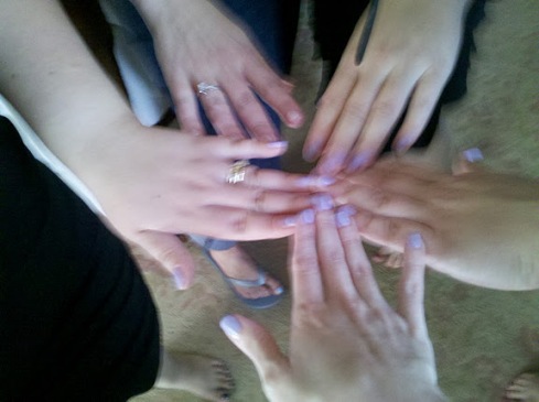 Bride and bridesmaid hands! Essie Lilacism and OPI Mimosas for Mr. and Mrs.